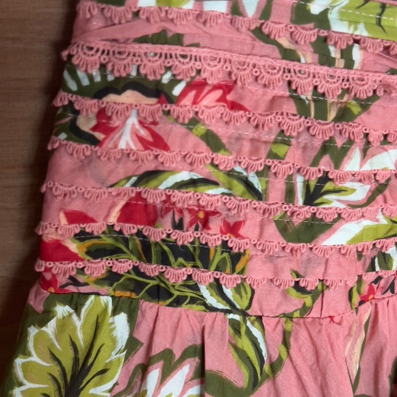 Farm Rio Aura Tiered Floral Miniskirt Size S Small cotton pink floral lace lined - Picture 4 of 7